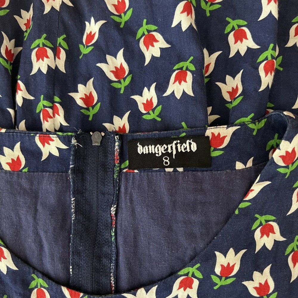 Dangerfield Princess Highway Dress Floral Navy Blue Tie Waist Cotton Size 8 - Picture 8 of 12